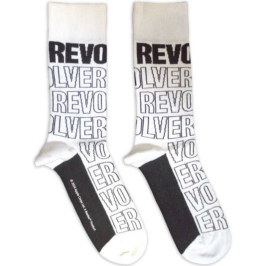 The Beatles Revolver Text Outlines Repeat Socks White
