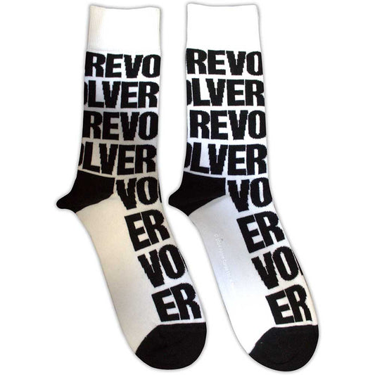 The Beatles Revolver Text Repeat Socks White