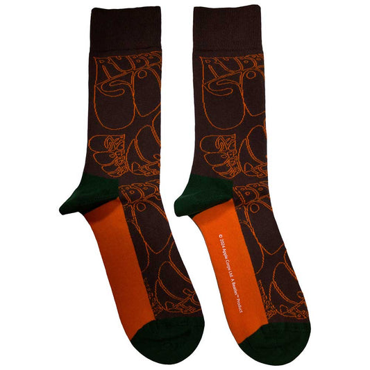 The Beatles Rubber Soul Text Outlines Repeat Socks Brown