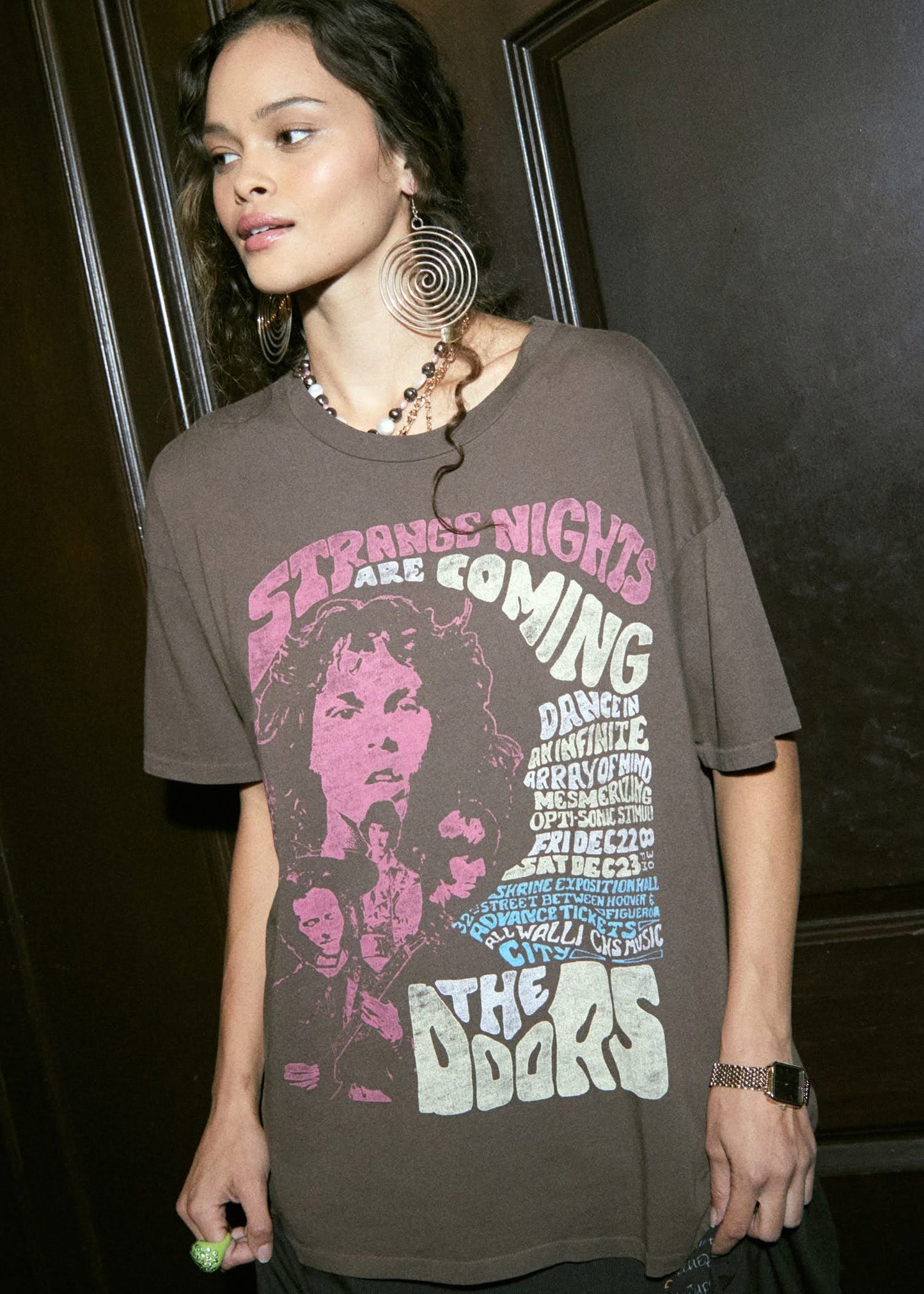 The Doors Strange Nights Are Coming Band Tee Womens T Shirt Brown by Daydreamer LA