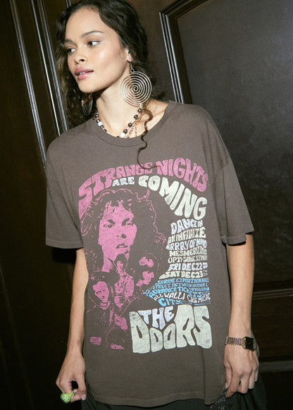 The Doors Strange Nights Are Coming Band Tee Womens T Shirt Brown by Daydreamer LA