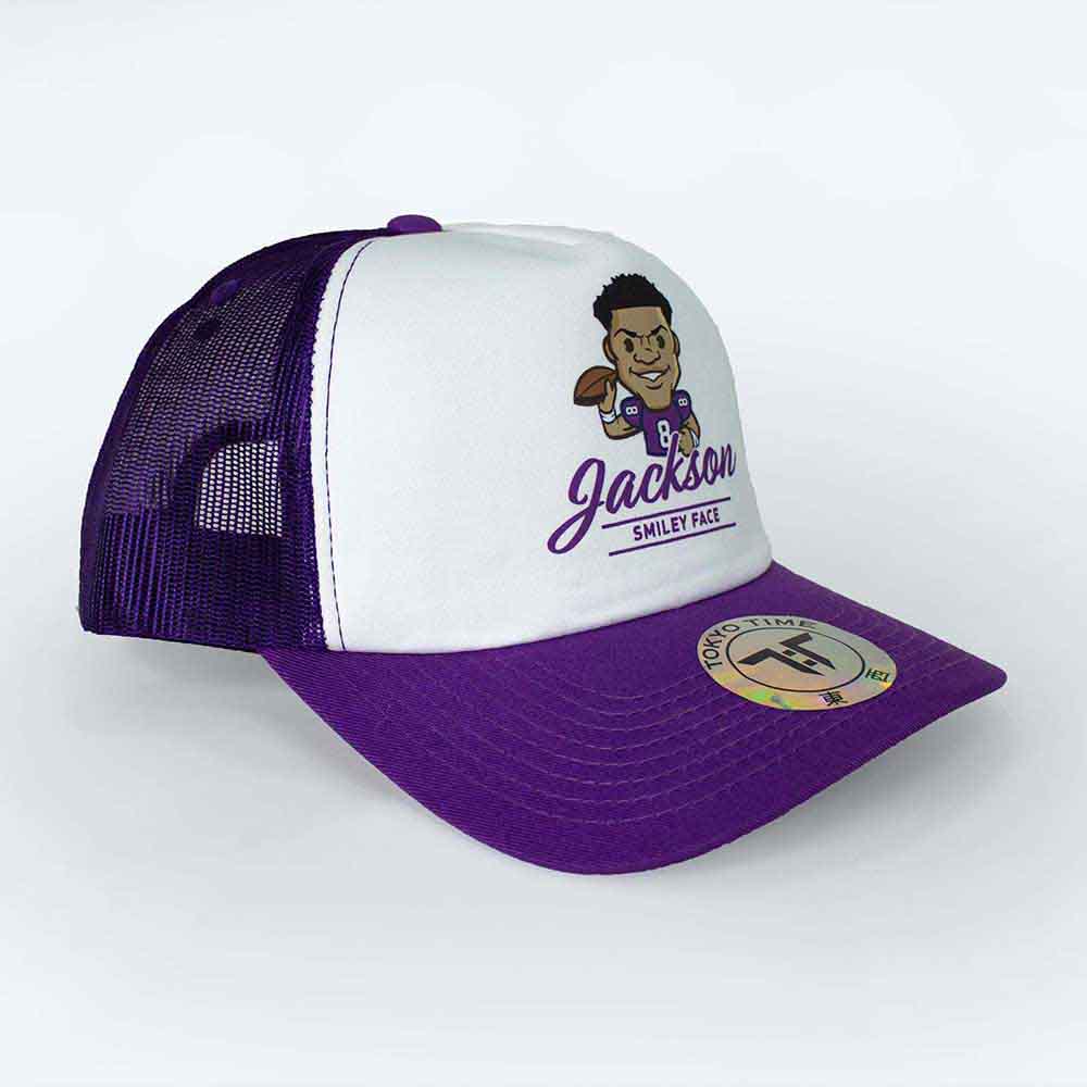 Tokyo Time Lamar Jackson NFLPA Emoji Hat White, Purple