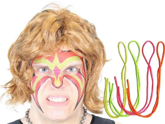 Ultimate Warrior Makeup Temporary Tattoo Wig and Armbands Costume Set