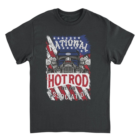 NHRA National Hot Rod American Flag Black Mens T Shirt