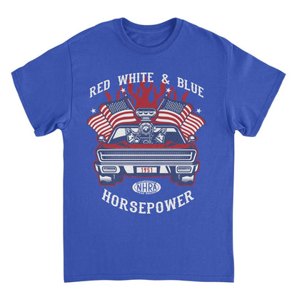 NHRA Red White and Blue Horsepower Royal Mens T Shirt