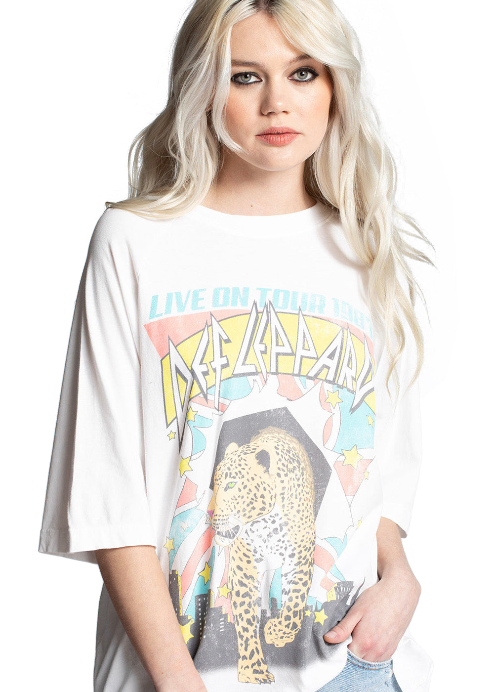 Def Leppard Live On Tour One Size Tee Womens T Shirt White by Recycled Karma