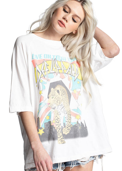 Def Leppard Live On Tour One Size Tee Womens T Shirt White by Recycled Karma
