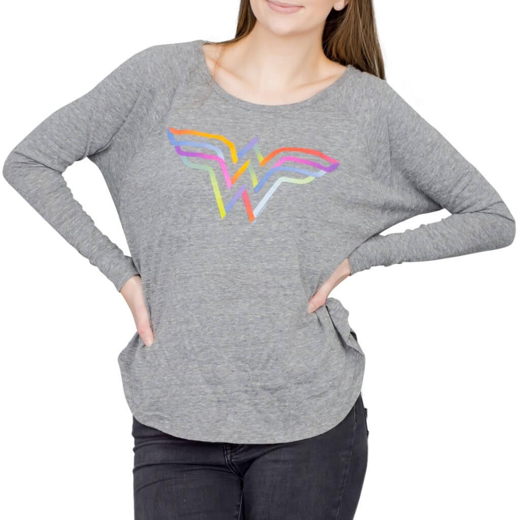 Wonder Woman Rainbow Logo Long Sleeve T Shirt