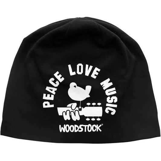 Woodstock Peace, Love, Music Beanie Hat Black