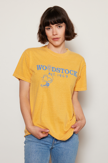 Peanuts Woodstock 1969 Tee Womens T Shirt Marigold
