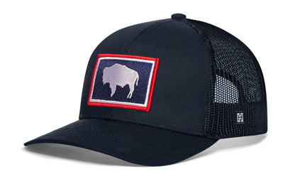 Wyoming Flag Trucker Haka Hat Black WY Snapback