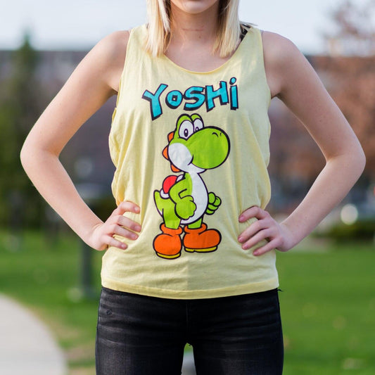 Yoshi Yellow Thin-Cut Tank Top With Open Braided Racerback Back