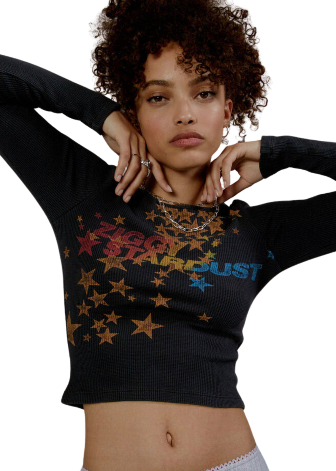 David Bowie Ziggy Stardust Womens Thermal Crop Top Shirt Black