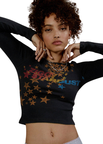David Bowie Ziggy Stardust Womens Thermal Crop Top Shirt Black