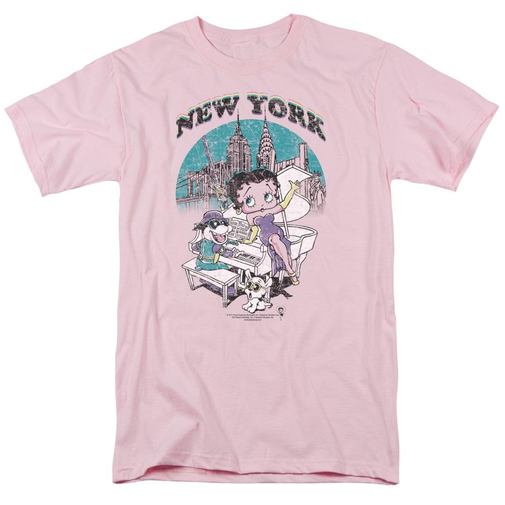 Betty Boop Singing In Ny Mens T Shirt Pink