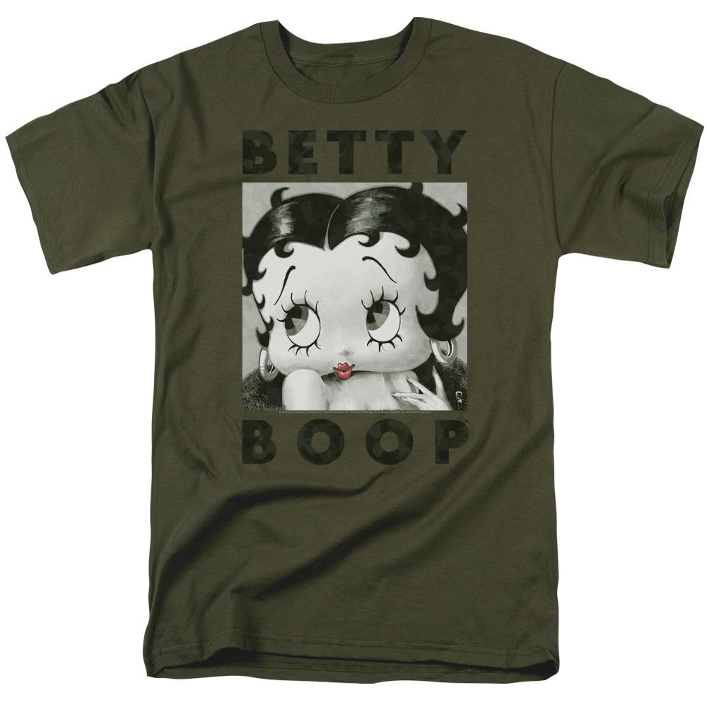 Betty Boop Camo Glamour Mens T Shirt Military Green