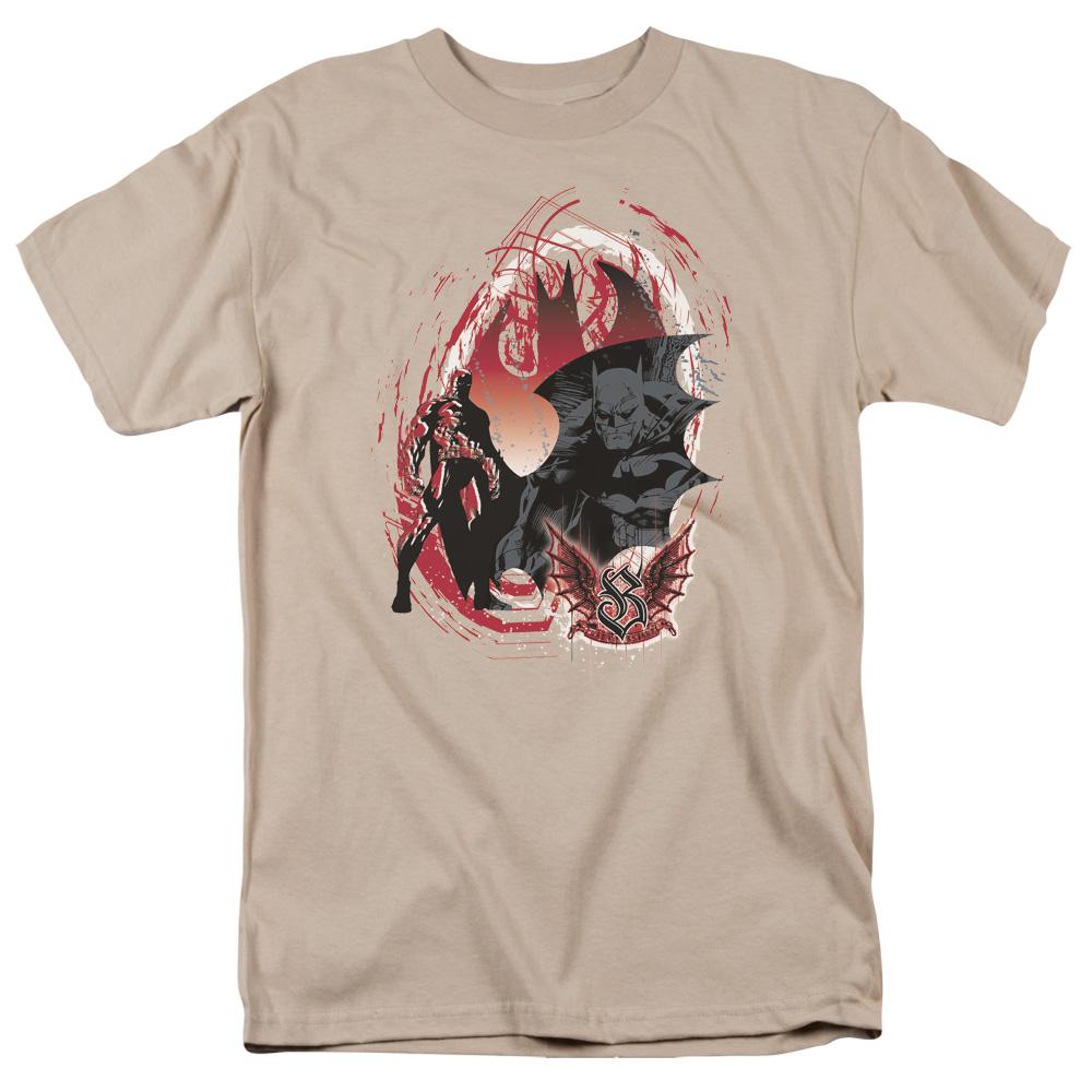 Batman Gothic Scrawl Mens T Shirt Sand