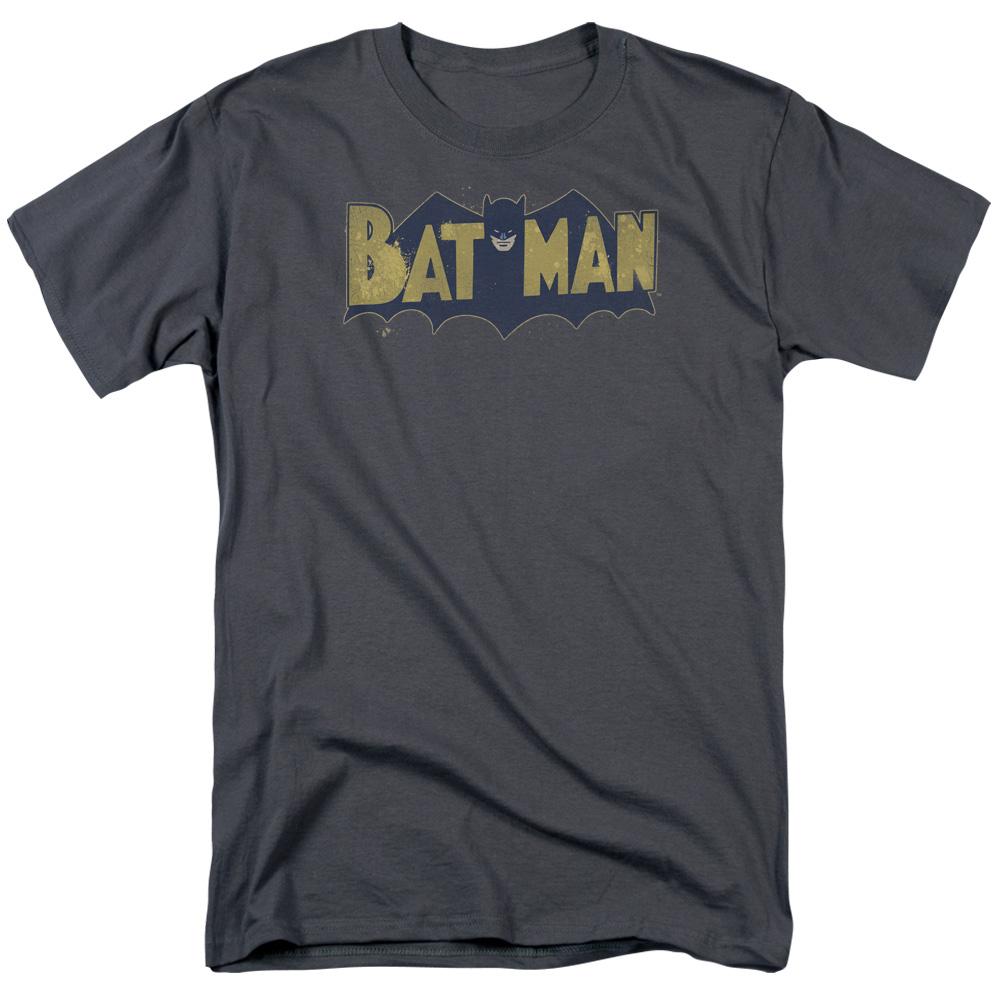 Batman Vintage Logo Splatter Mens T Shirt Charcoal