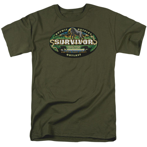 Survivor Gabon Logo Mens T Shirt Military Green