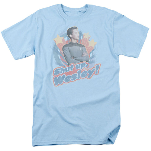 Star Trek Shut Up Wesley Mens T Shirt Light Blue