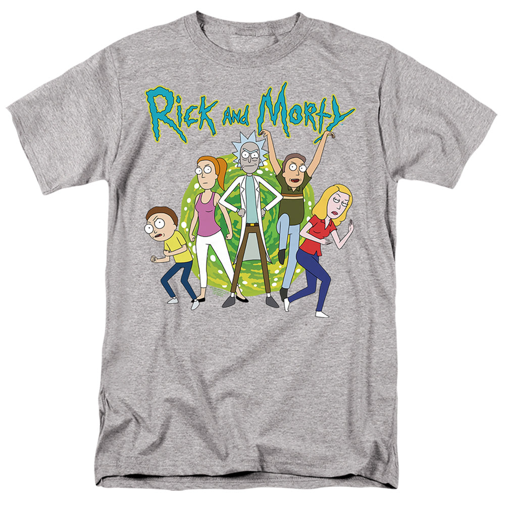 Rick And Morty Family Fights Together Mens T Shirt Athletic Heather