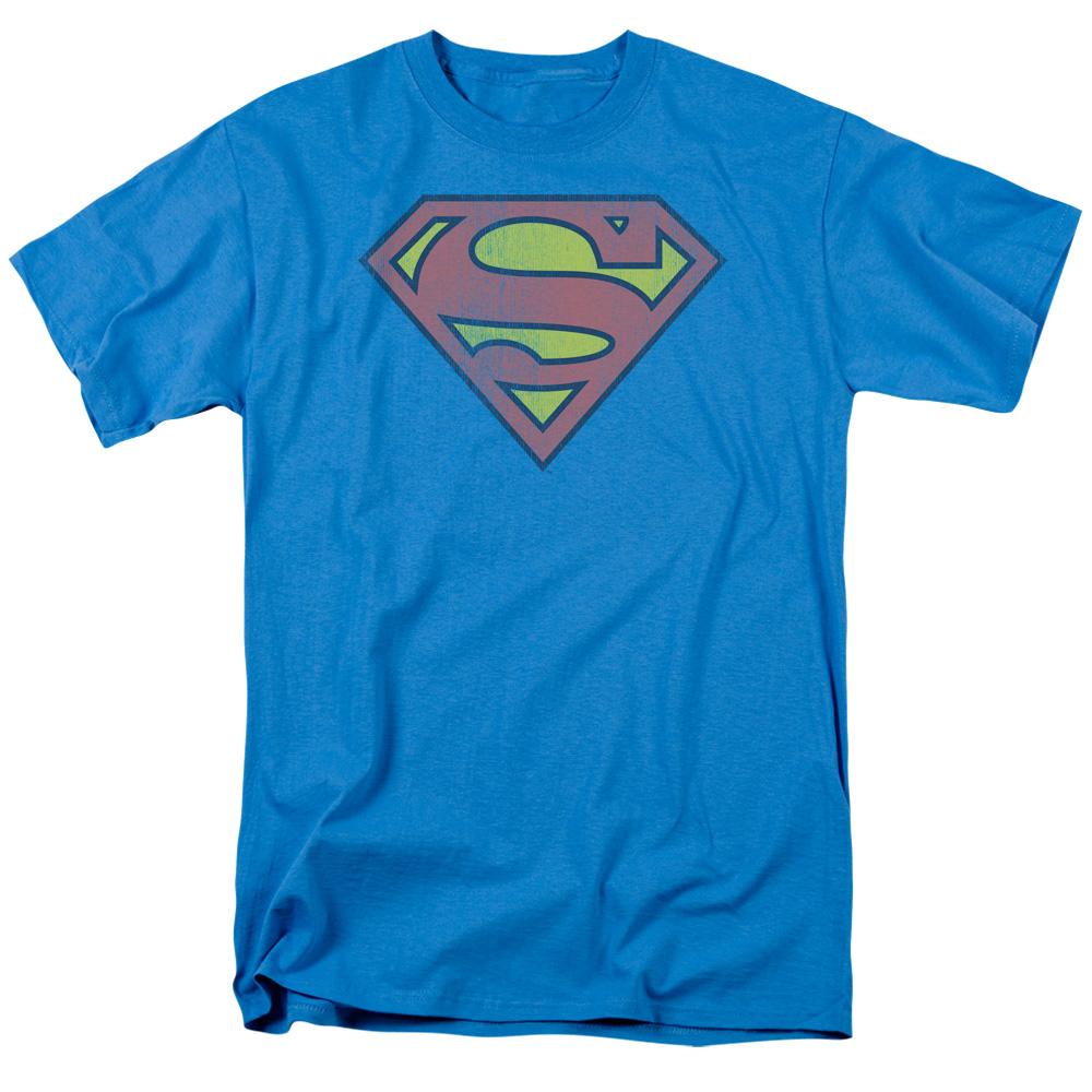 DC Comics Retro Superman Logo Distressed Mens T Shirt Turquoise