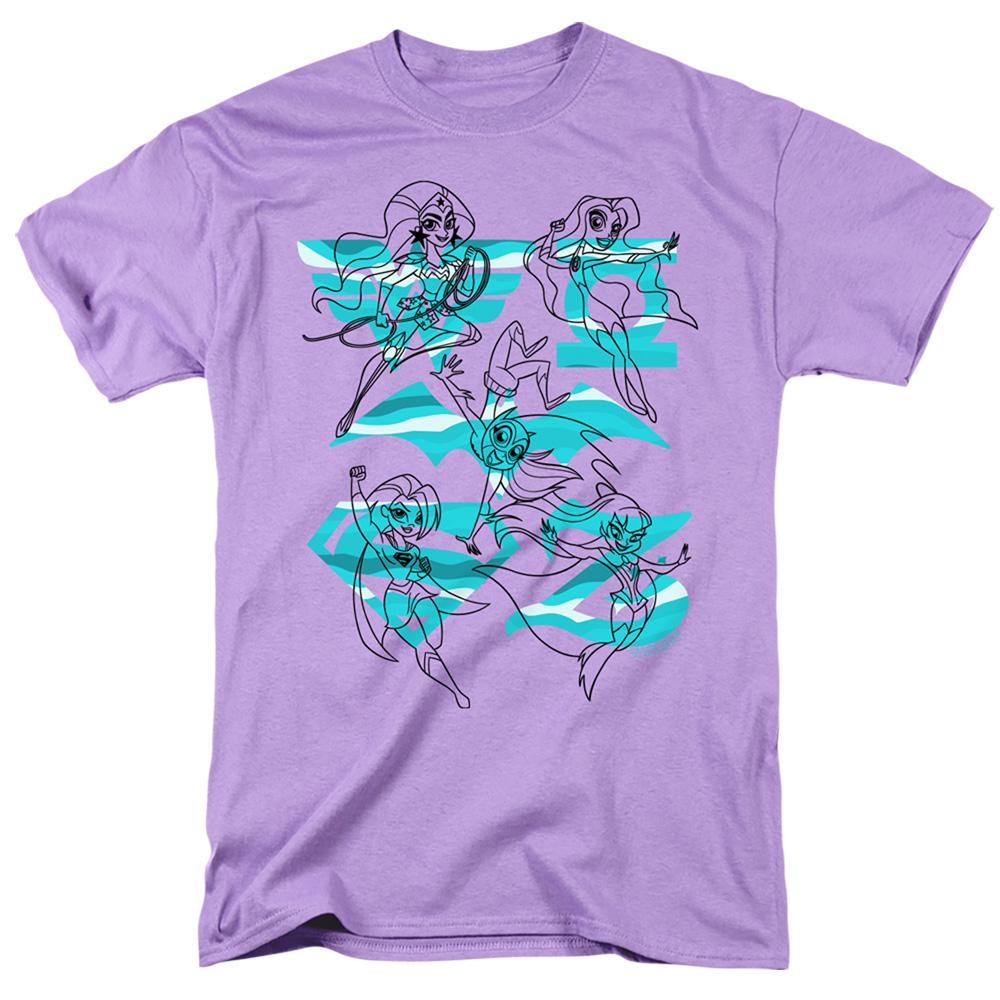 DC Superhero Girls Line Art Group Mens T Shirt Lavender