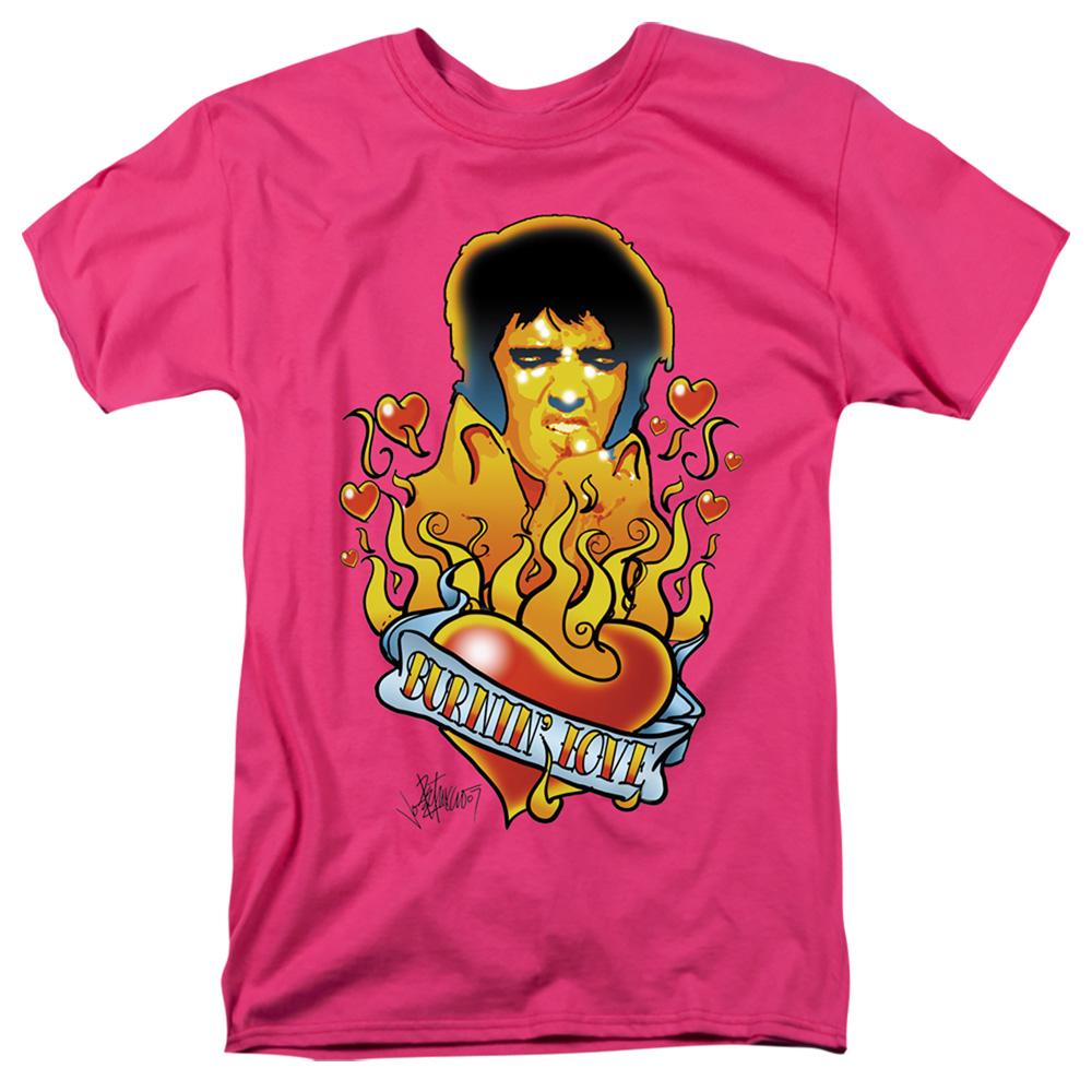 Elvis Presley Burning Love Mens T Shirt Hot Pink