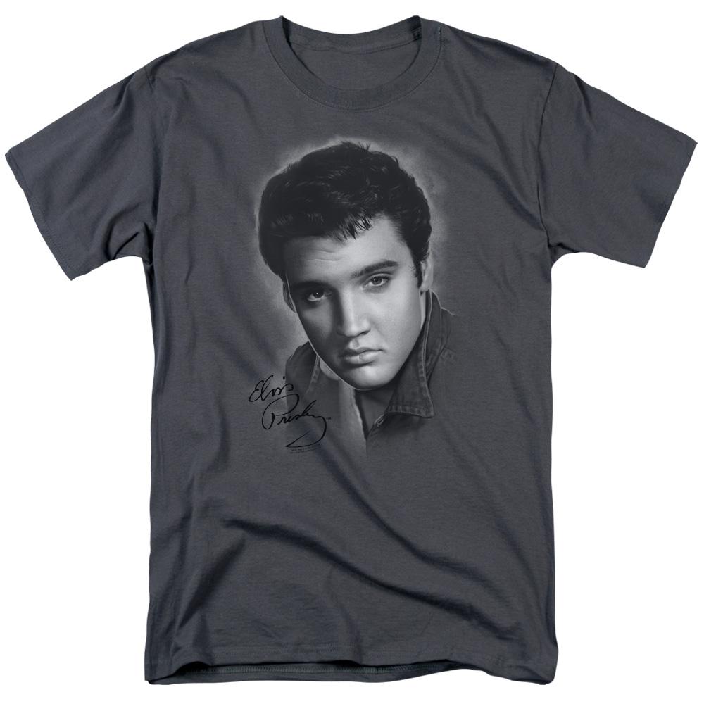 Elvis Presley Grey Portrait Mens T Shirt Charcoal