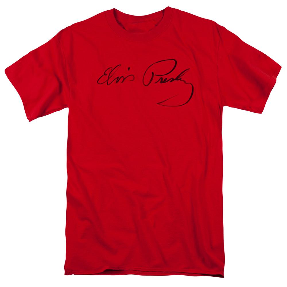 Elvis Presley Signature Sketch Mens T Shirt Red