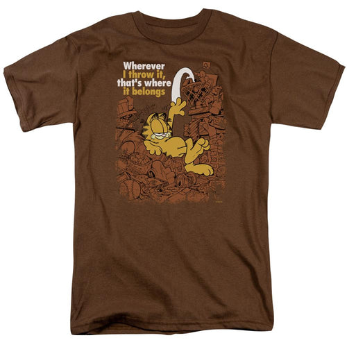 Garfield Where It Belongs Mens T Shirt Coffee