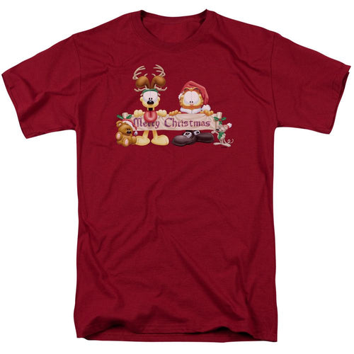 Garfield Christmas Banner Mens T Shirt Cardinal