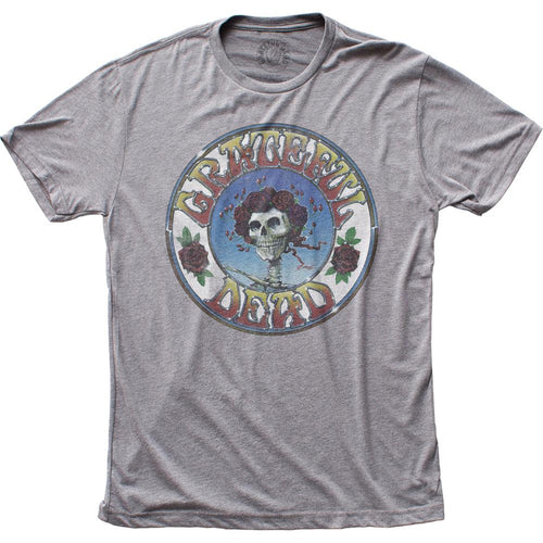 Grateful Dead Skull and Roses Mens T Shirt Grey