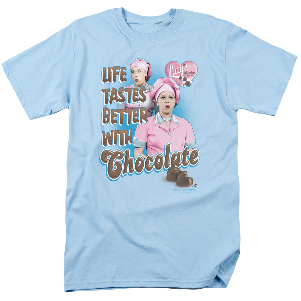 I Love Lucy Better With Chocolate Mens T Shirt Light Blue