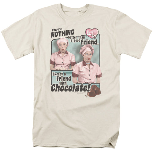 I Love Lucy Friends and Chocolate Mens T Shirt Cream