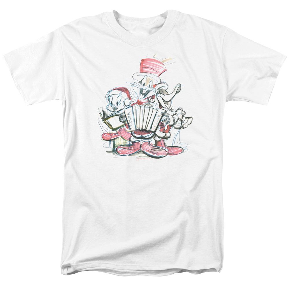 Looney Tunes Holiday Sketch Mens T Shirt White