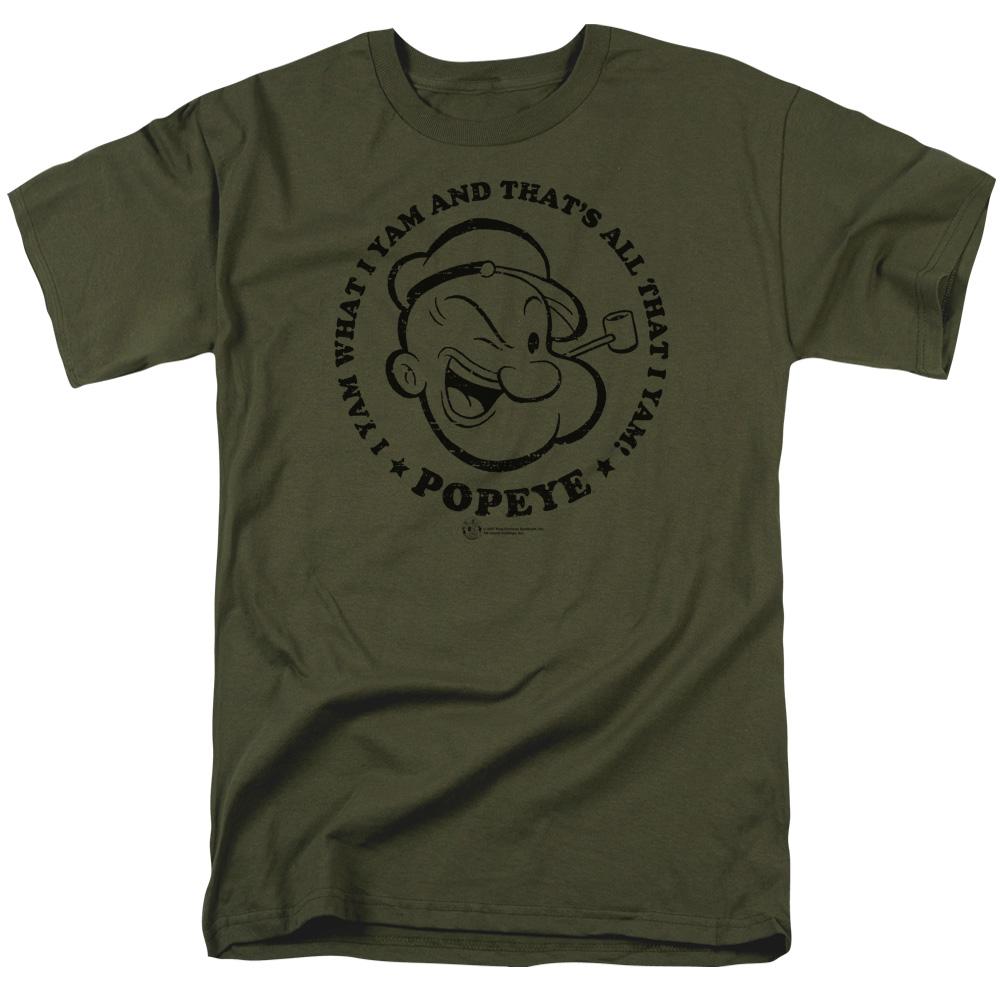 Popeye I Yam Mens T Shirt Military Green