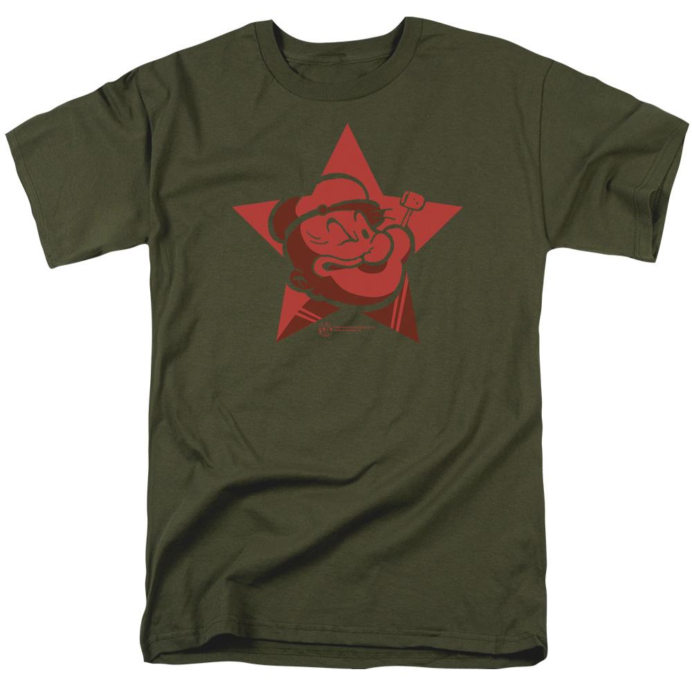 Popeye Red Star Mens T Shirt Military Green