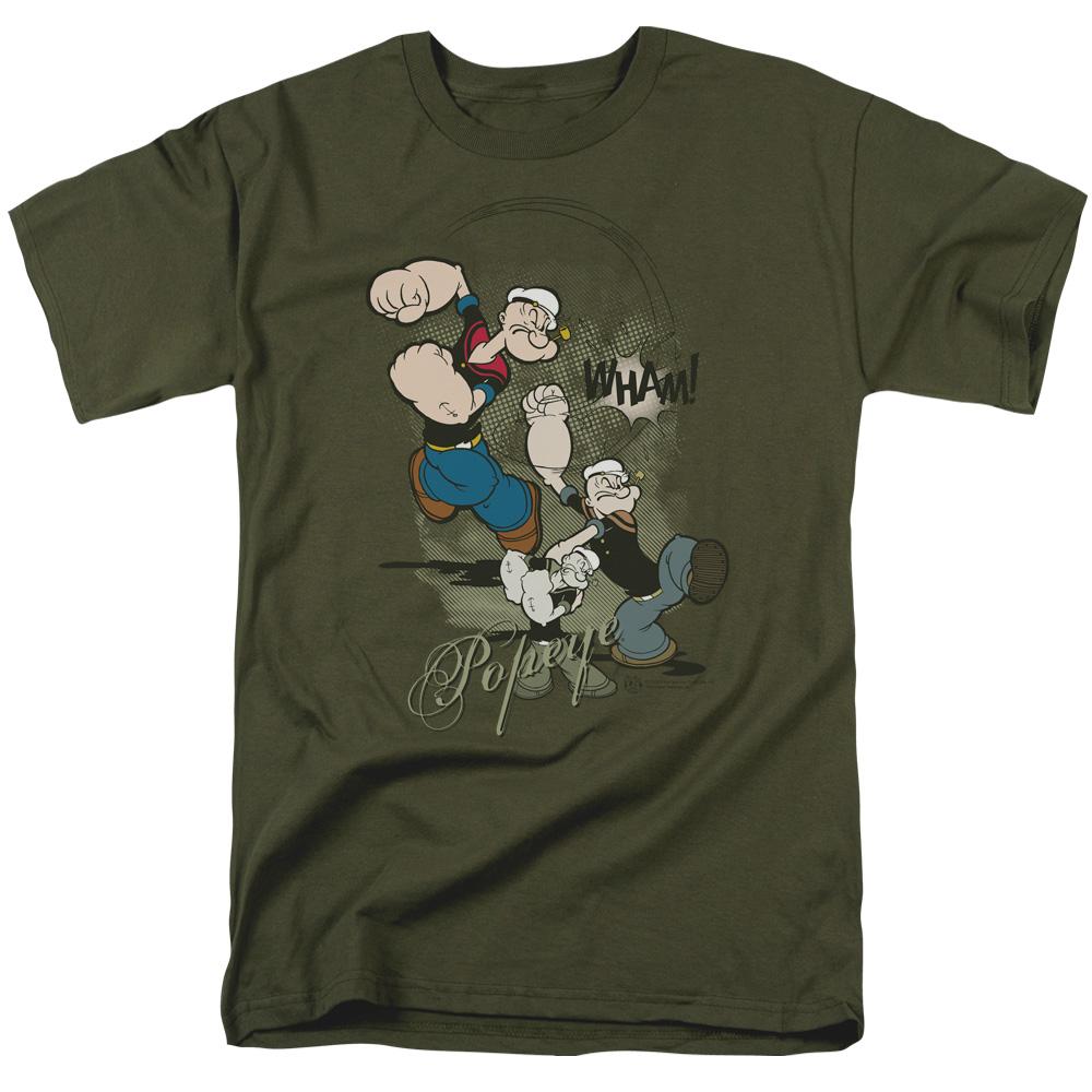 Popeye Three Part Punch Mens T Shirt Military Green