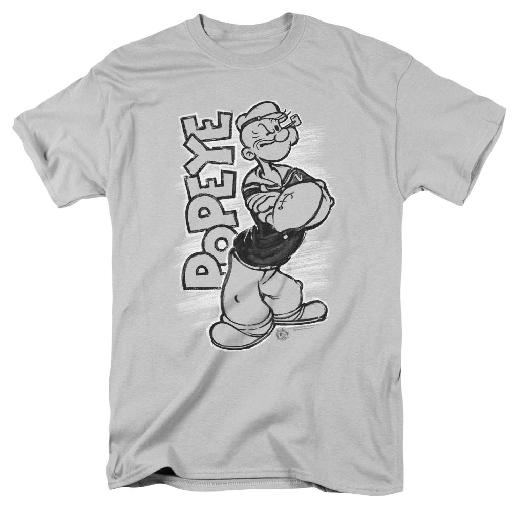 Popeye Inked Popeye Mens T Shirt Silver