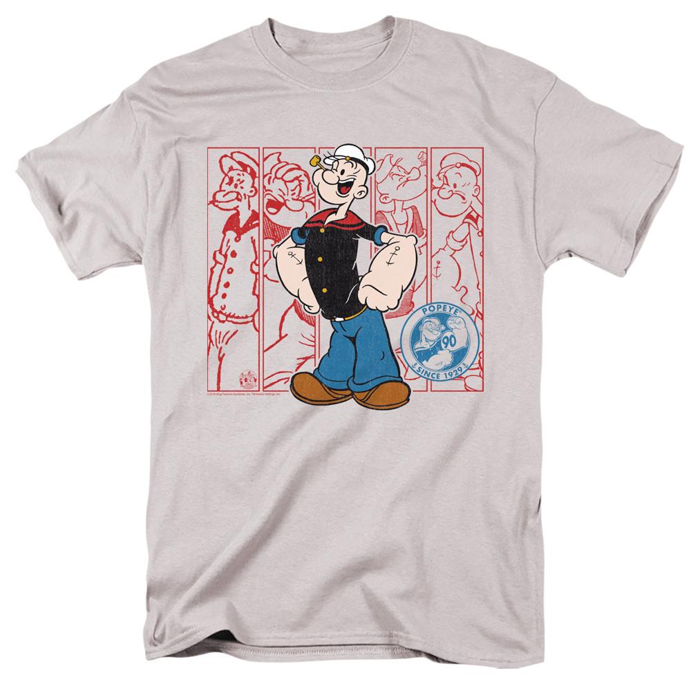 Popeye Through The Years Mens T Shirt Silver