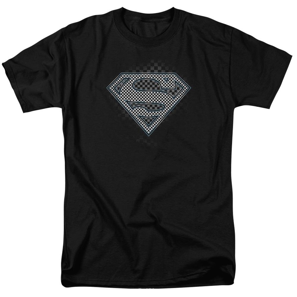 Superman Checkerboard Mens T Shirt Black 