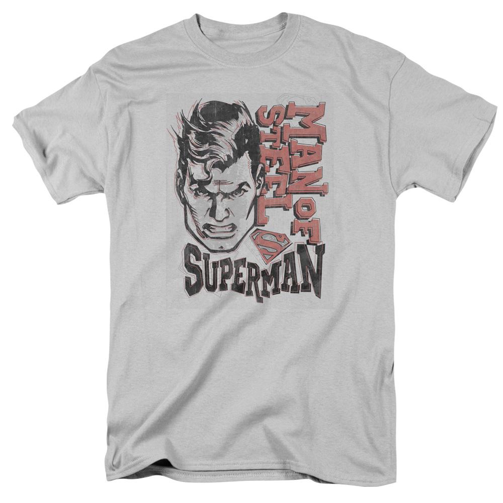 Superman Retro Lines Mens T Shirt Silver