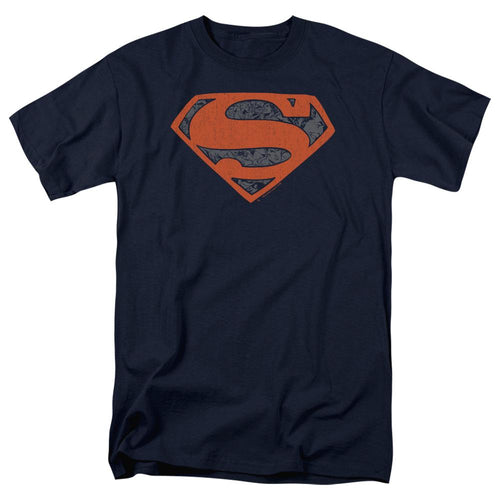 Superman Vintage Shield Collage Mens T Shirt Navy Blue