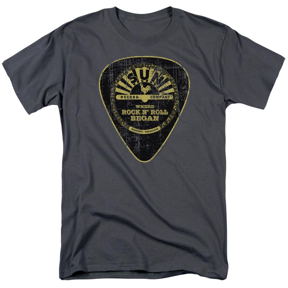 Sun Records Guitar Pick Mens T Shirt Charcoal