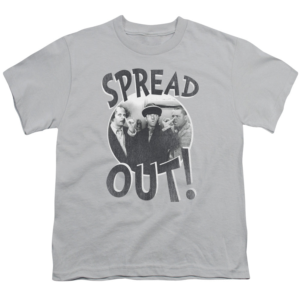 Three Stooges Spread Out Kids Youth T Shirt Silver