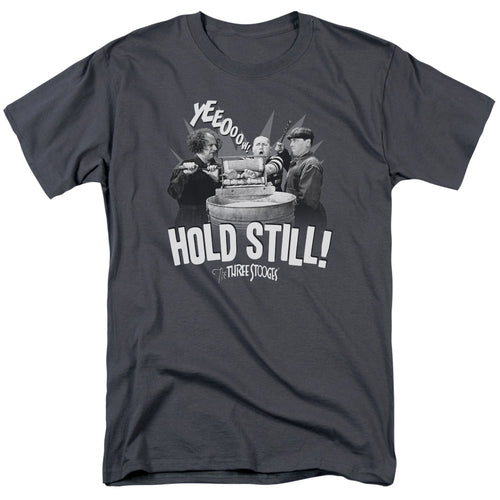 Three Stooges Hold Still Mens T Shirt Charcoal