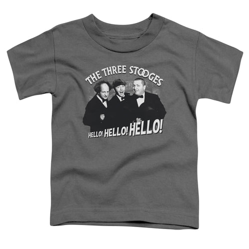 Three Stooges Hello Again Toddler Kids Youth T Shirt Charcoal