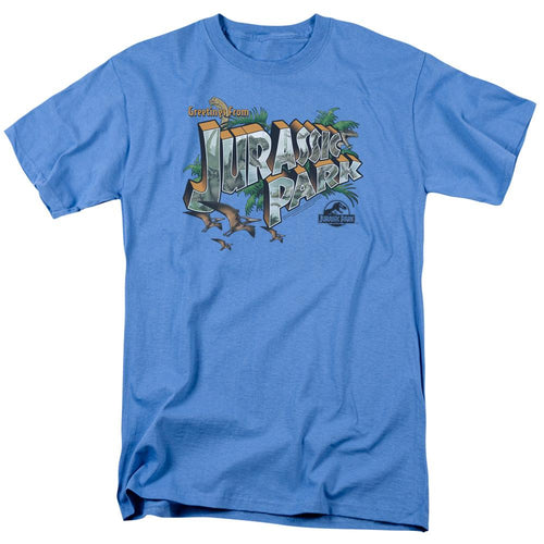 Jurassic Park Greetings From JP Mens T Shirt Carolina Blue