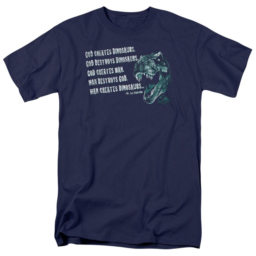 Jurassic Park God Creates Dinosaurs Mens T Shirt Navy Blue